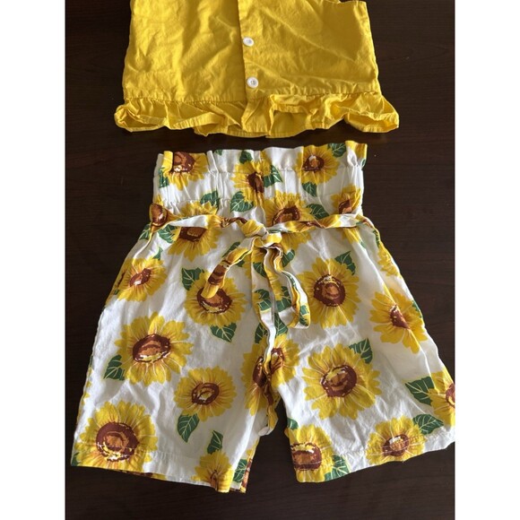 Girl's outfit Sleeveless Toddler Top+ Sunflower Ruffle shorts yellow size XS 5-6 - Picture 6 of 12